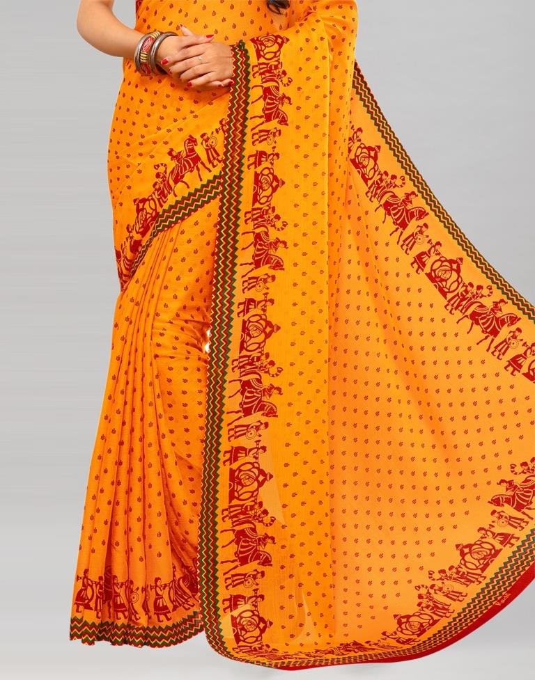 Yellow Printed Chiffon Saree