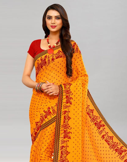 Yellow Printed Chiffon Saree