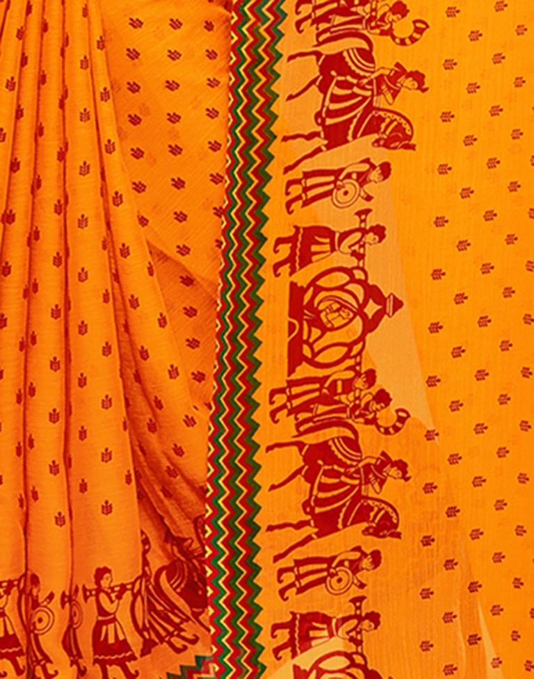 Yellow Printed Chiffon Saree