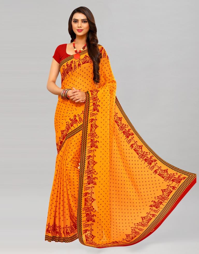 Yellow Printed Chiffon Saree