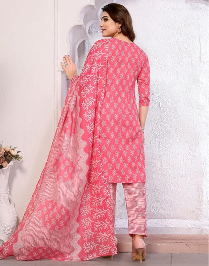 Pink Printed Kurta With Pant And Dupatta