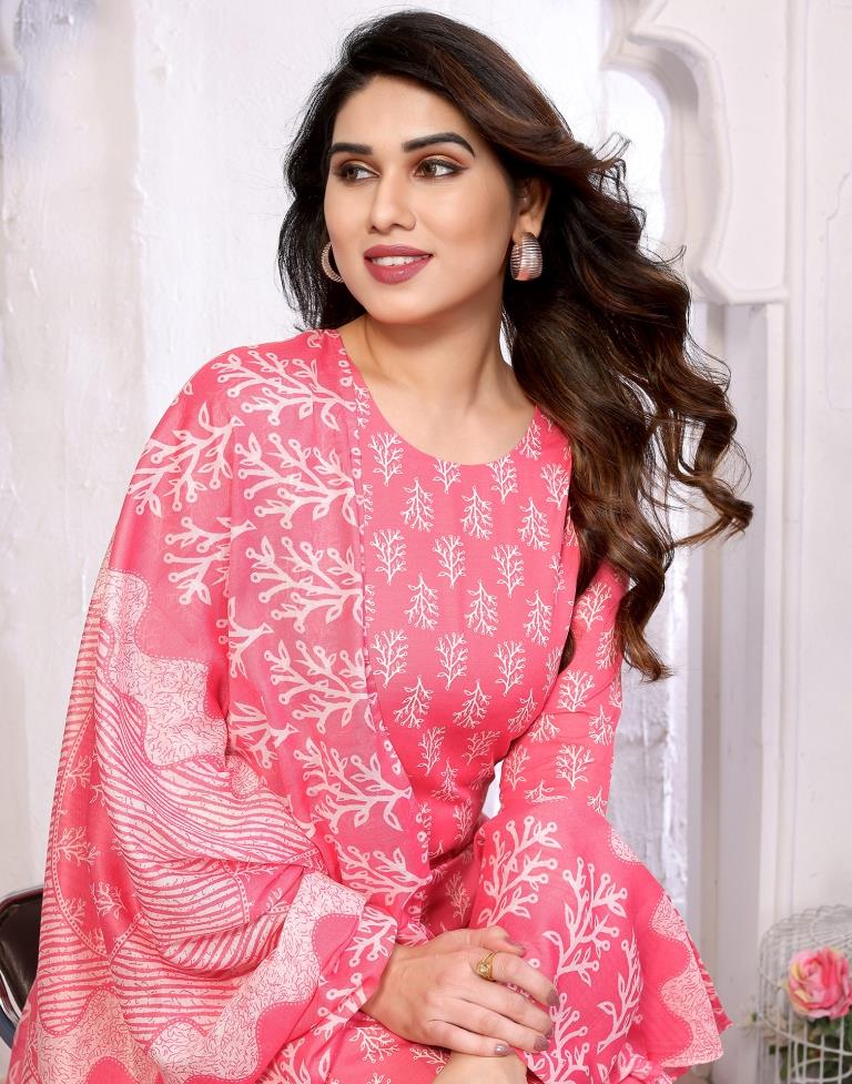 Pink Printed Kurta With Pant And Dupatta