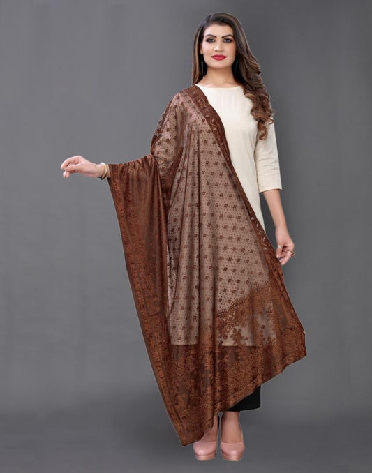 Brown Coloured Lycra Terry Jacquard Dupatta | Sudathi