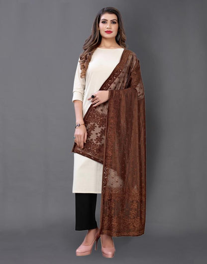 Brown Coloured Lycra Terry Jacquard Dupatta | Sudathi