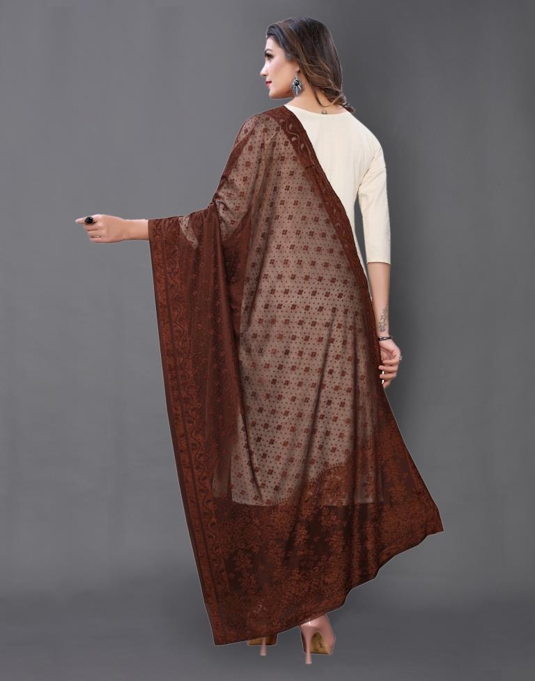 Brown Coloured Lycra Terry Jacquard Dupatta | Sudathi
