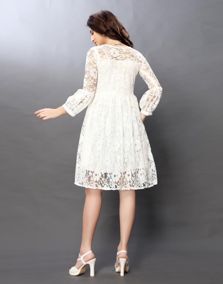 Fantastic White Coloured Net Russell Net Dress | Sudathi