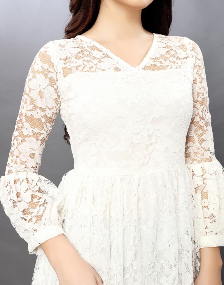 Fantastic White Coloured Net Russell Net Dress | Sudathi