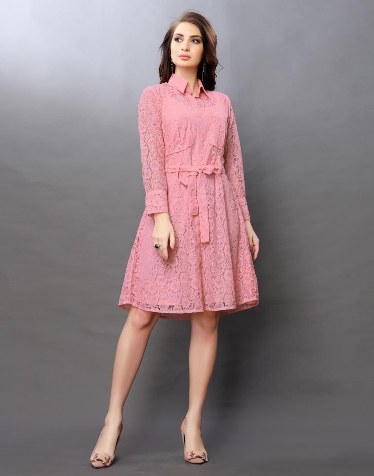 Pink Coloured Net Russell Net Dress | Sudathi