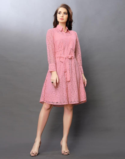 Pink Coloured Net Russell Net Dress | Sudathi
