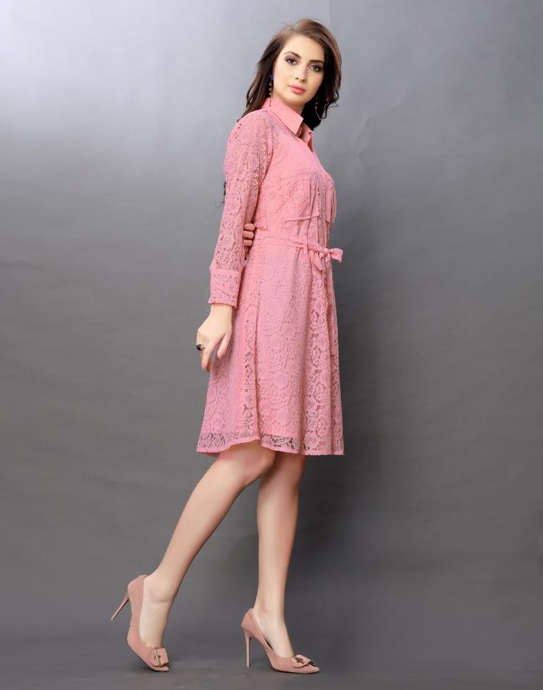 Pink Coloured Net Russell Net Dress | Sudathi