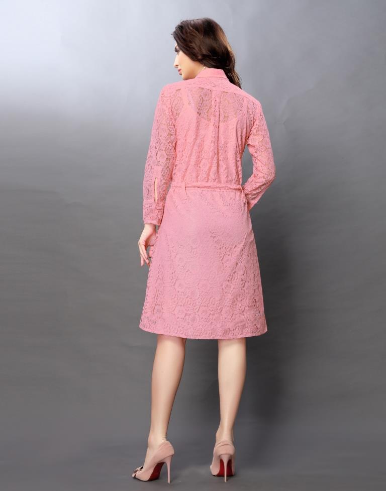 Pink Coloured Net Russell Net Dress | Sudathi