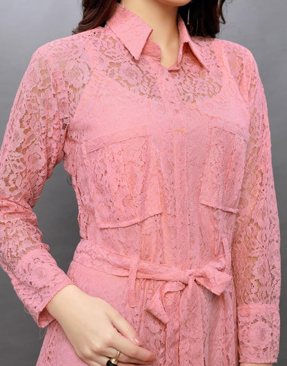 Pink Coloured Net Russell Net Dress | Sudathi