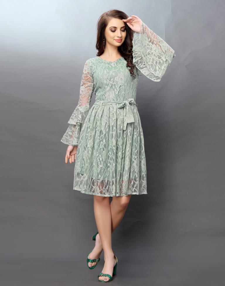 Sensuous Aqua Green Coloured Net Russell Net Dress | Sudathi