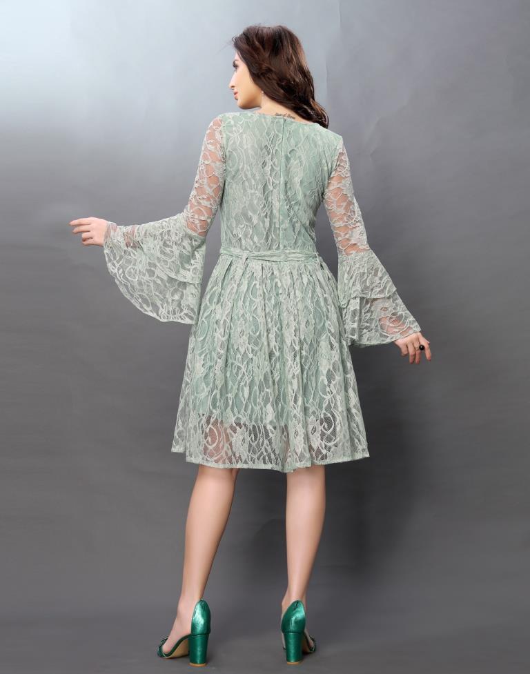 Sensuous Aqua Green Coloured Net Russell Net Dress | Sudathi