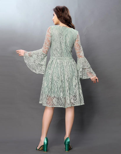 Sensuous Aqua Green Coloured Net Russell Net Dress | Sudathi