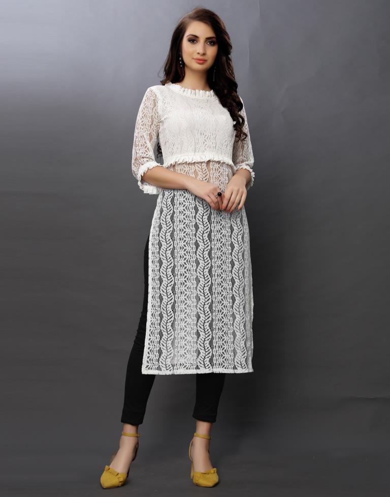 Glamorous White Coloured Net Russell Net Dress | Sudathi