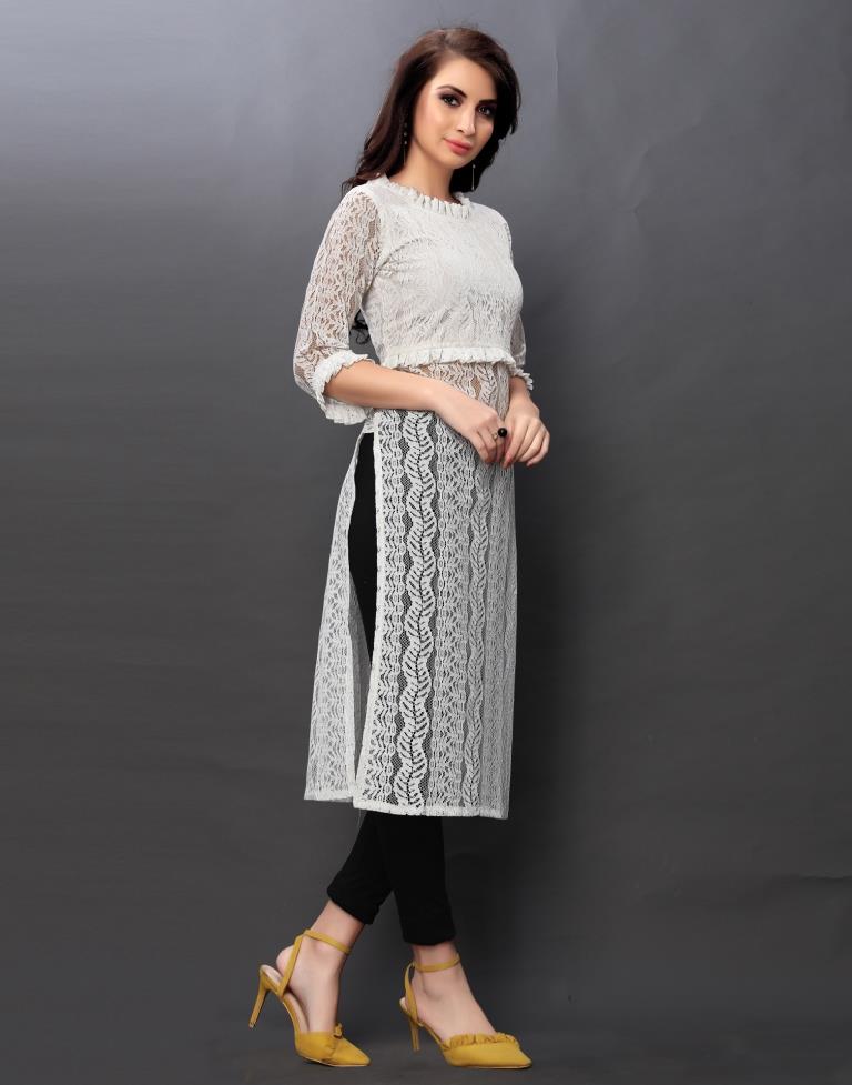 Glamorous White Coloured Net Russell Net Dress | Sudathi