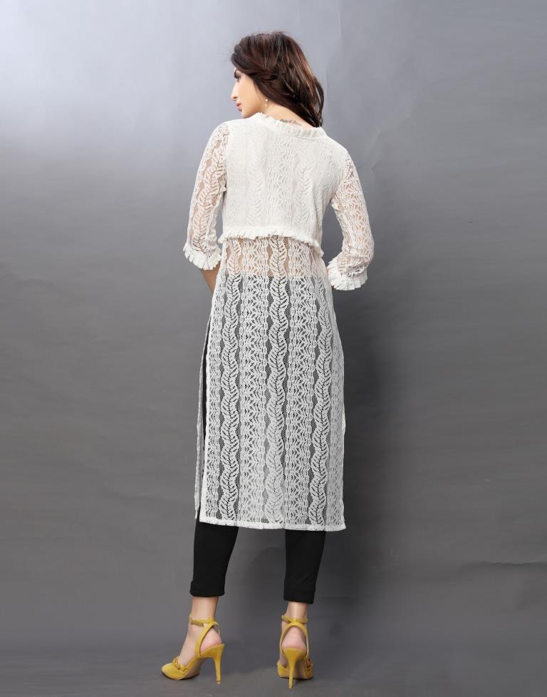 Glamorous White Coloured Net Russell Net Dress | Sudathi