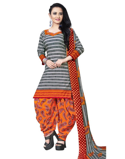 Grey Cotton Printed Unstitched Salwar Suit | Sudathi