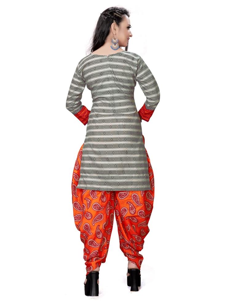 Grey Cotton Printed Unstitched Salwar Suit | Sudathi