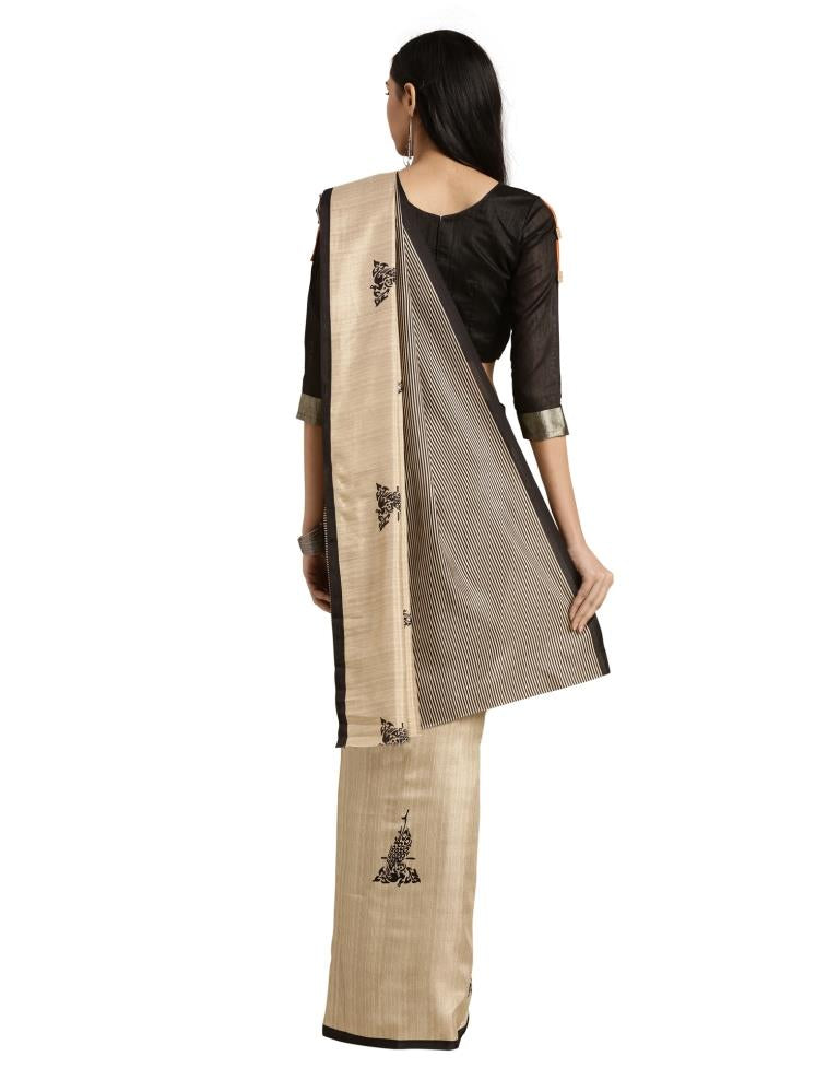 Beige Printed Silk Saree