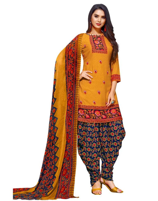 Orange Printed Unstitched Salwar Suit | Sudathi