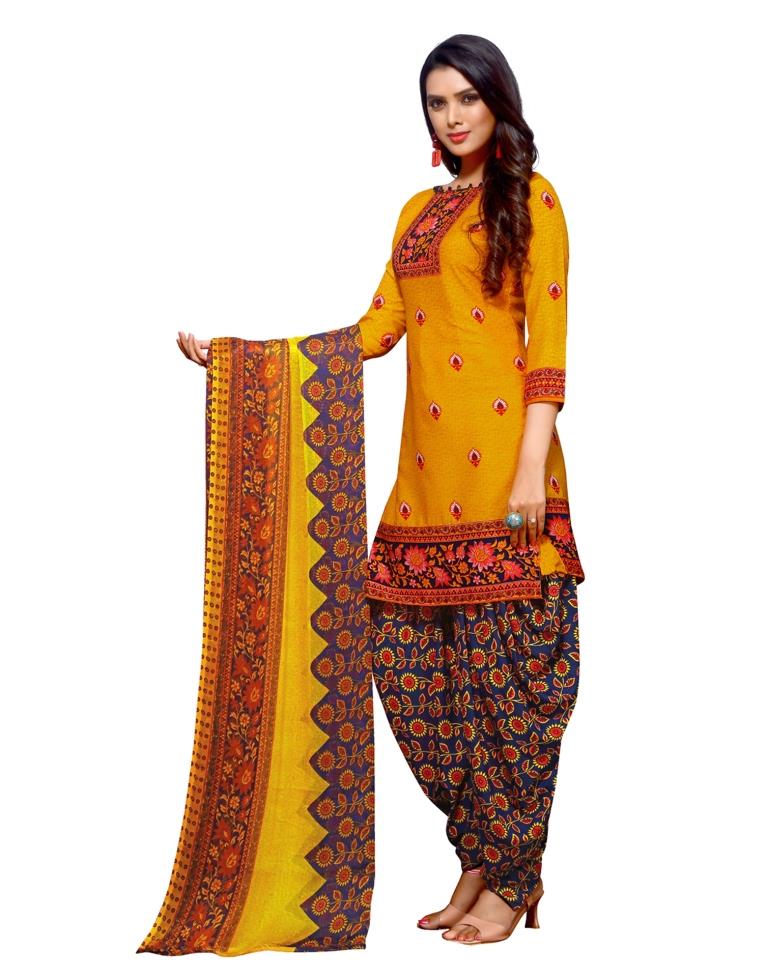 Orange Printed Unstitched Salwar Suit | Sudathi