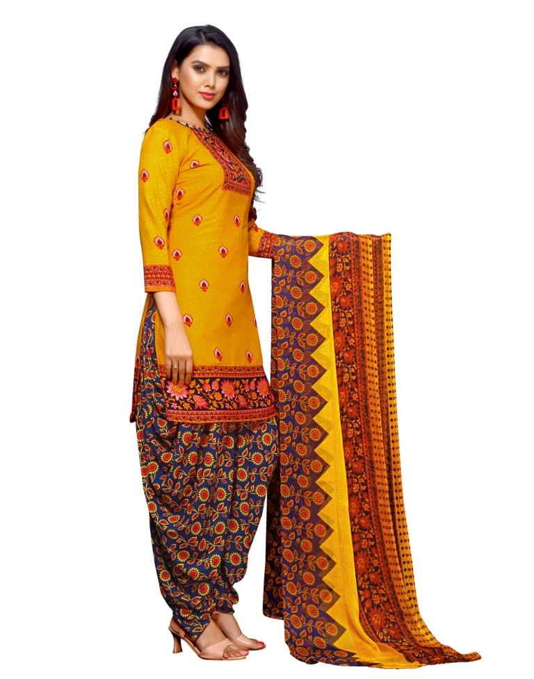 Orange Printed Unstitched Salwar Suit | Sudathi