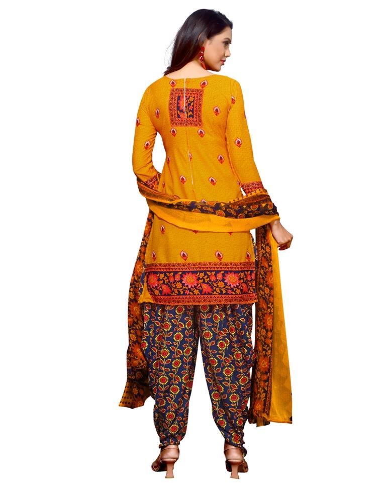 Orange Printed Unstitched Salwar Suit | Sudathi