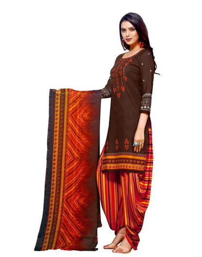 Brown Printed Unstitched Salwar Suit | Sudathi