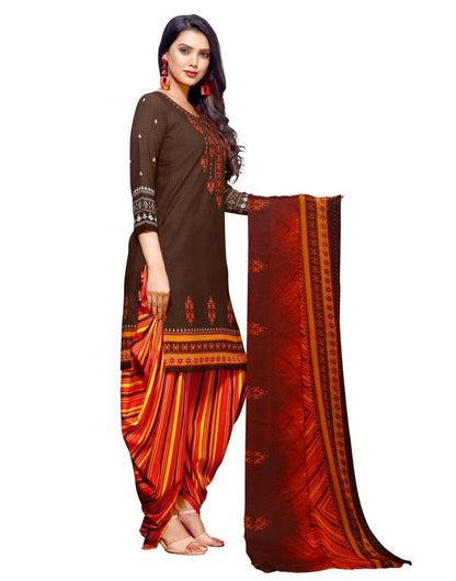 Brown Printed Unstitched Salwar Suit | Sudathi