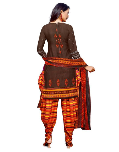 Brown Printed Unstitched Salwar Suit | Sudathi