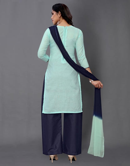 Light Turquoise Blue Cotton Embroidered Unstitched Salwar Suit | Sudathi