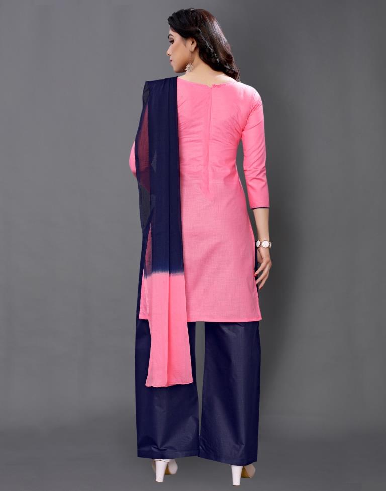 Pink Cotton Embroidered Unstitched Salwar Suit | Sudathi