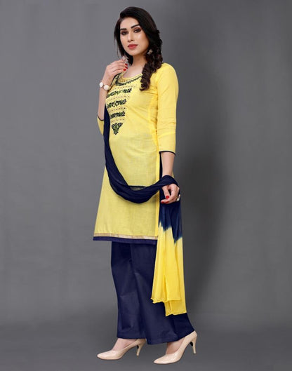 Yellow Cotton Embroidered Unstitched Salwar Suit | Sudathi