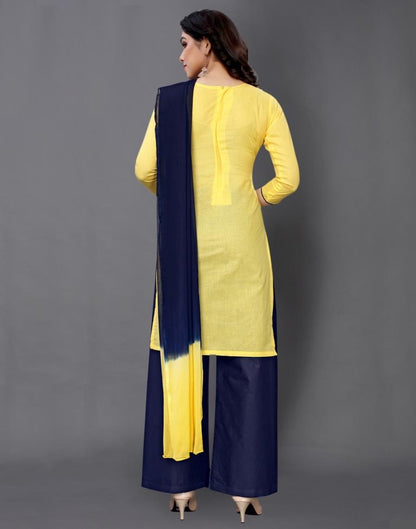 Yellow Cotton Embroidered Unstitched Salwar Suit | Sudathi