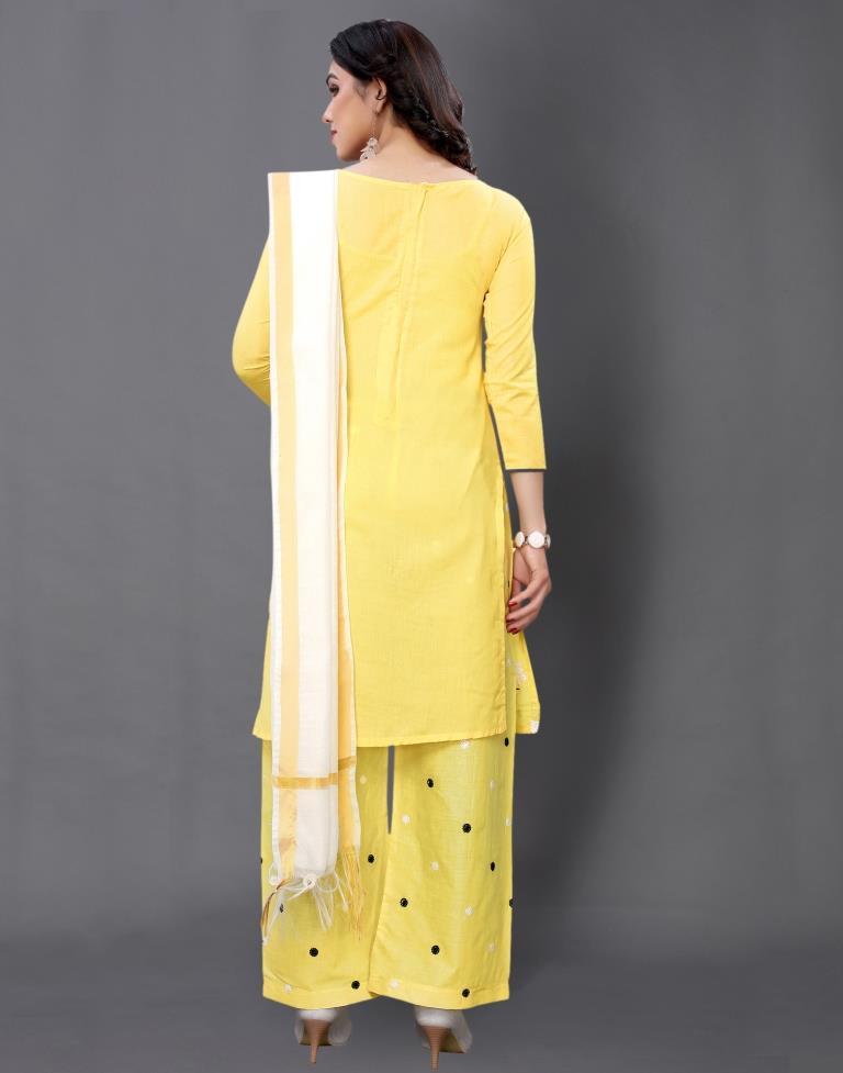 Yellow Cotton Embroidered Unstitched Salwar Suit | Sudathi