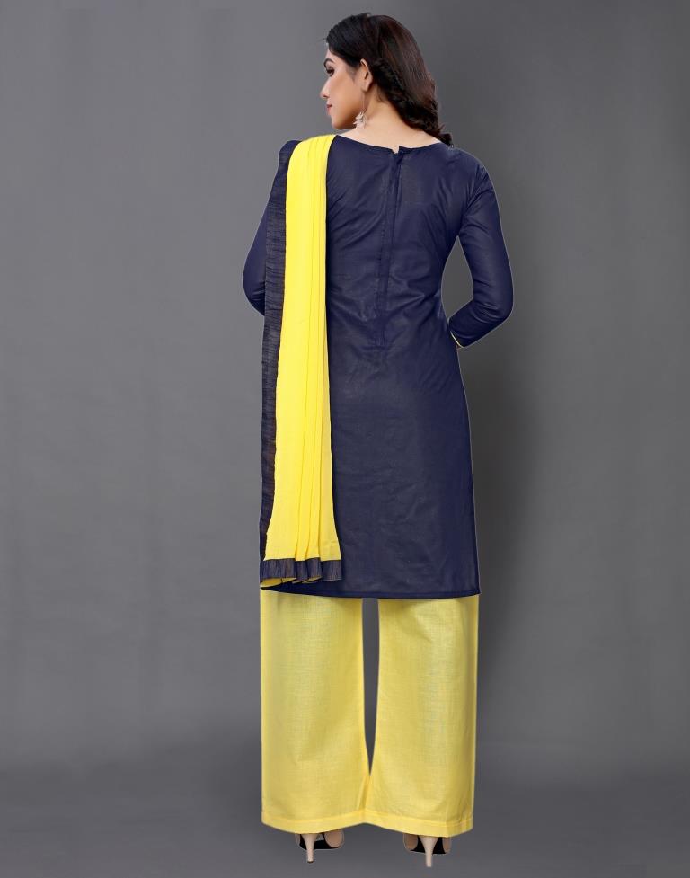 Navy Blue Cotton Embroidered Unstitched Salwar Suit | Sudathi