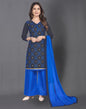 Navy Blue Cotton Embroidered Unstitched Salwar Suit | Sudathi