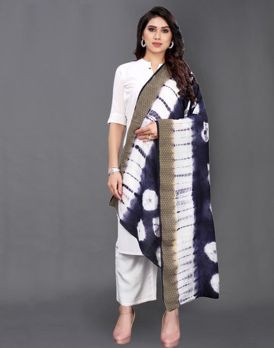 Navy Blue Coloured Poly Cotton Bandhani Printed Dupatta | Sudathi