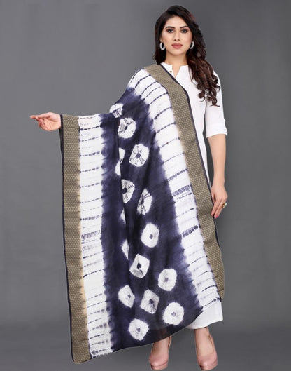 Navy Blue Coloured Poly Cotton Bandhani Printed Dupatta | Sudathi
