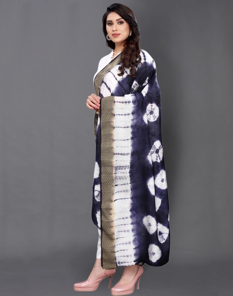 Navy Blue Coloured Poly Cotton Bandhani Printed Dupatta | Sudathi