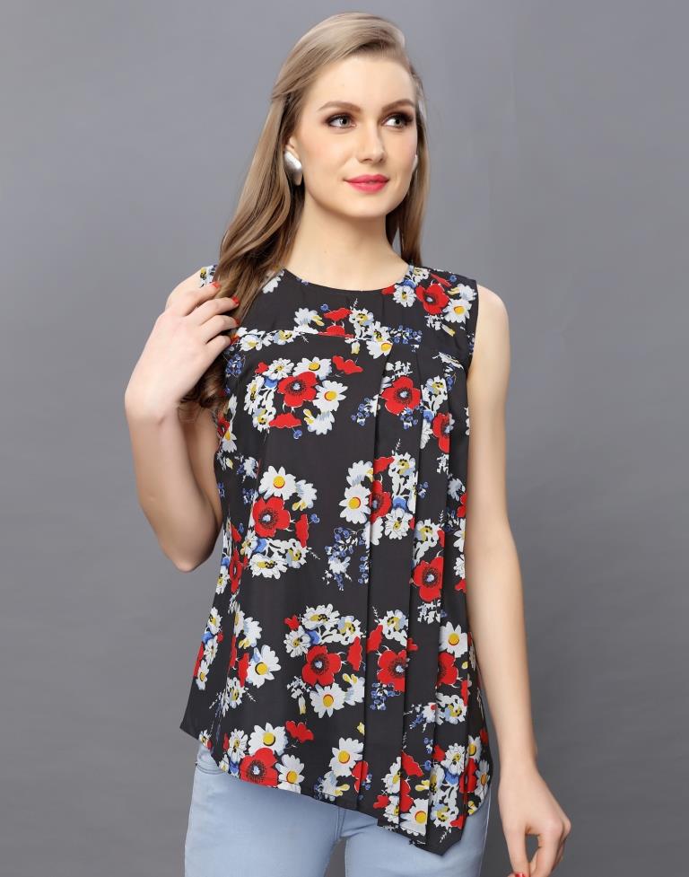 Beauteous Black Coloured Printed Crepe Tops | Sudathi