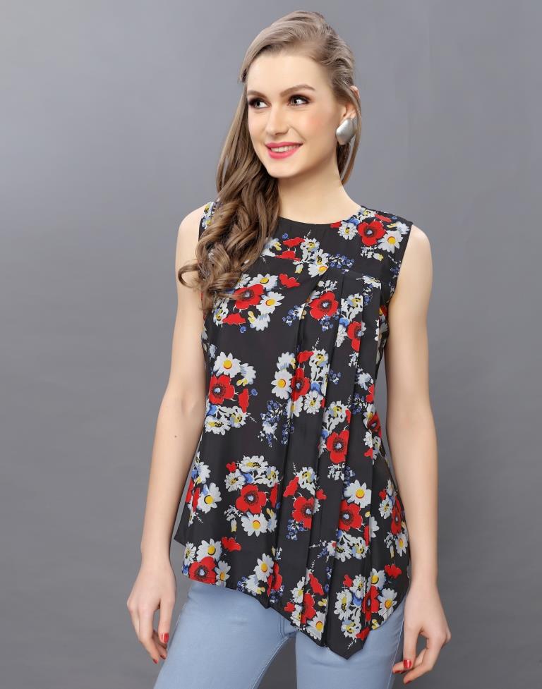 Beauteous Black Coloured Printed Crepe Tops | Sudathi