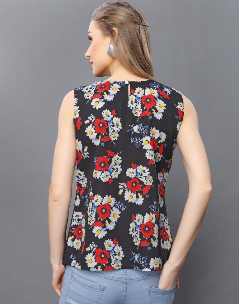 Beauteous Black Coloured Printed Crepe Tops | Sudathi