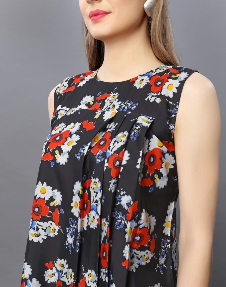 Beauteous Black Coloured Printed Crepe Tops | Sudathi