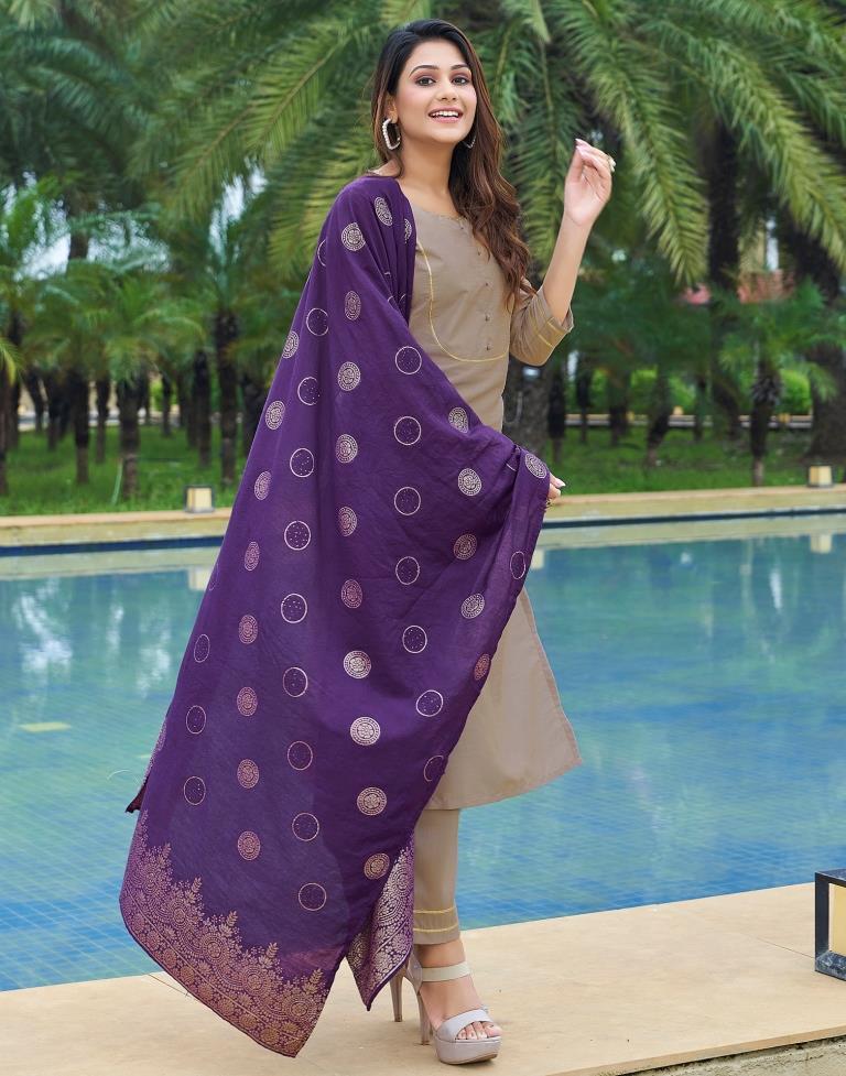 Beige Plain Silk Straight Kurta With Pant And Dupatta
