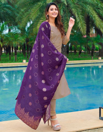 Beige Plain Silk Straight Kurta With Pant And Dupatta