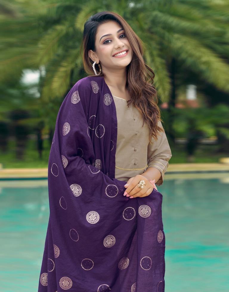 Beige Plain Silk Straight Kurta With Pant And Dupatta