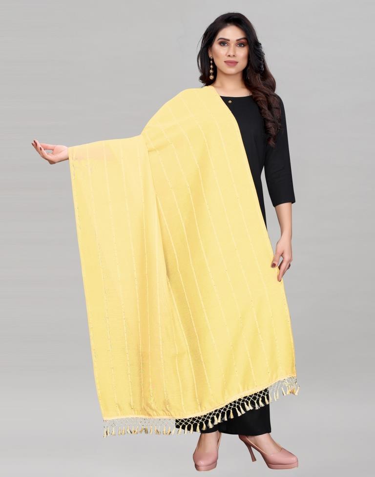 Cream Coloured Poly Cotton plain Sequence Weave Striped Dupatta | Sudathi